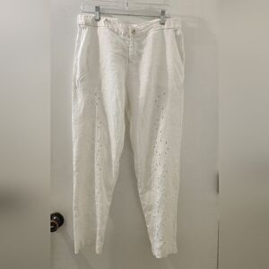 Lilly Pulitzer Elegant White Lace Detail Pants, Size 6, Linen.